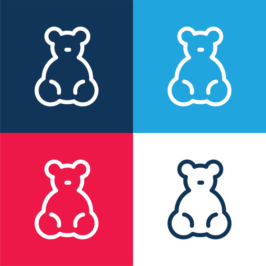 Baby Bear Игрушка синий и красный четыре цвета минимальный набор значков - Вектор,изображение