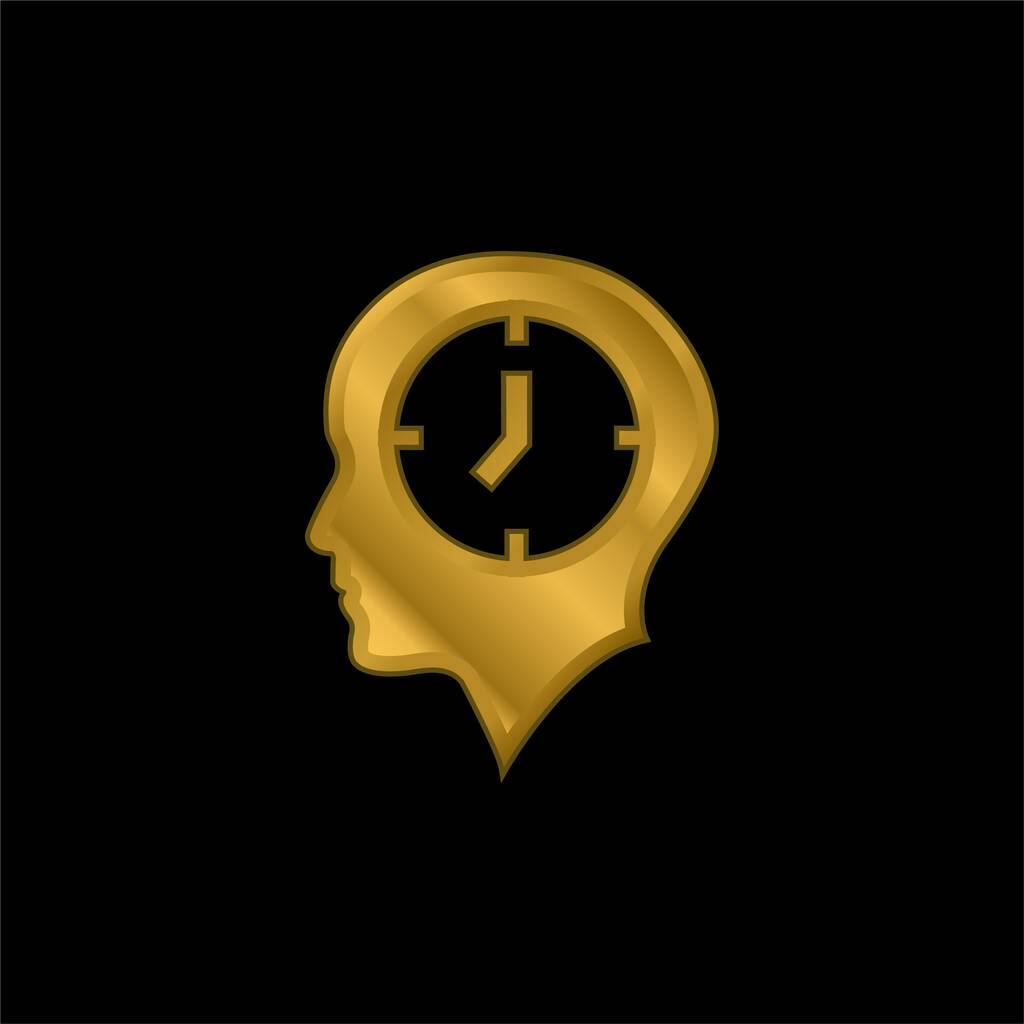 Cabeza calva con un reloj chapado en oro icono metálico o logo vector - Vector, imagen