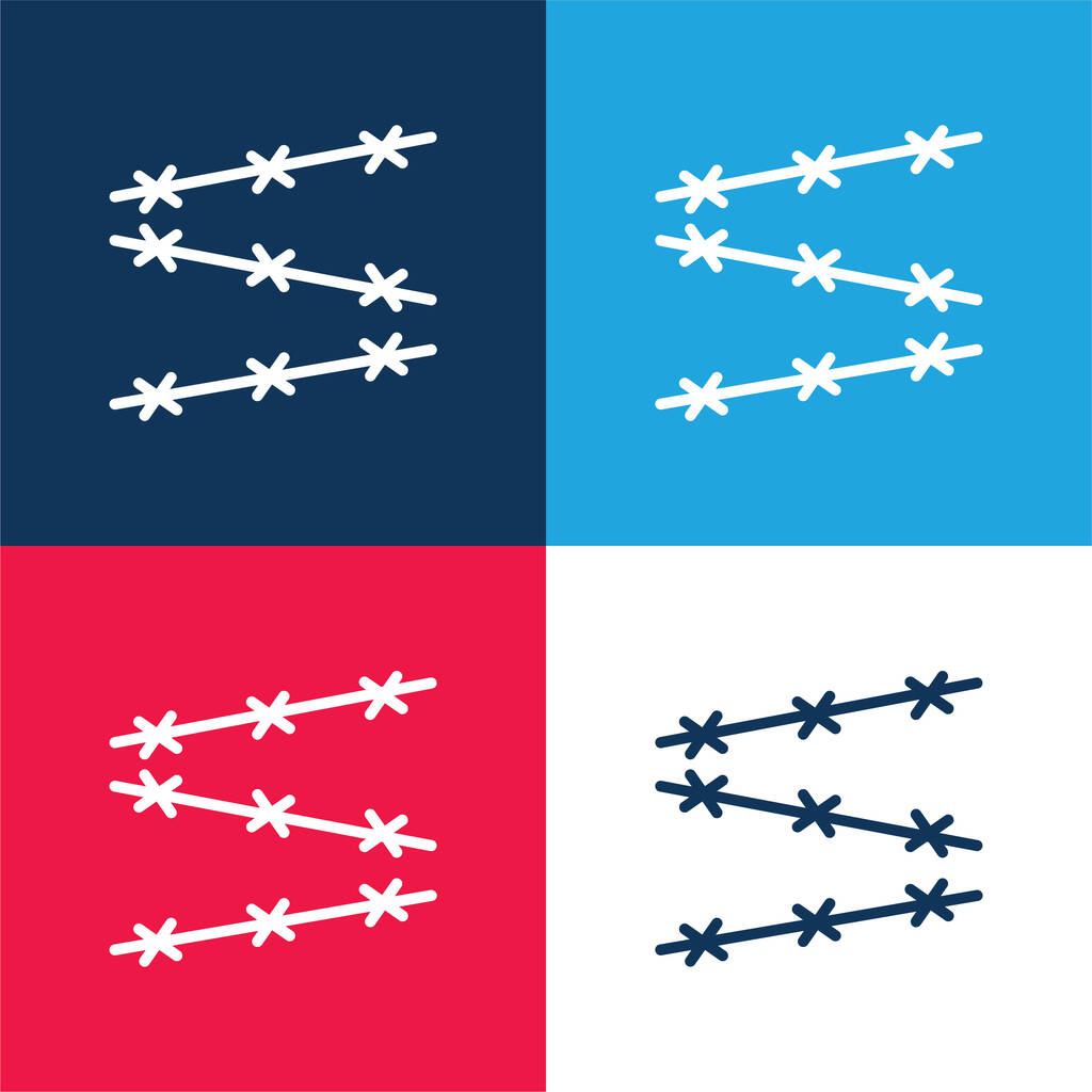 Stacheldraht blau und rot vier Farben minimales Symbol-Set - Vektor, Bild