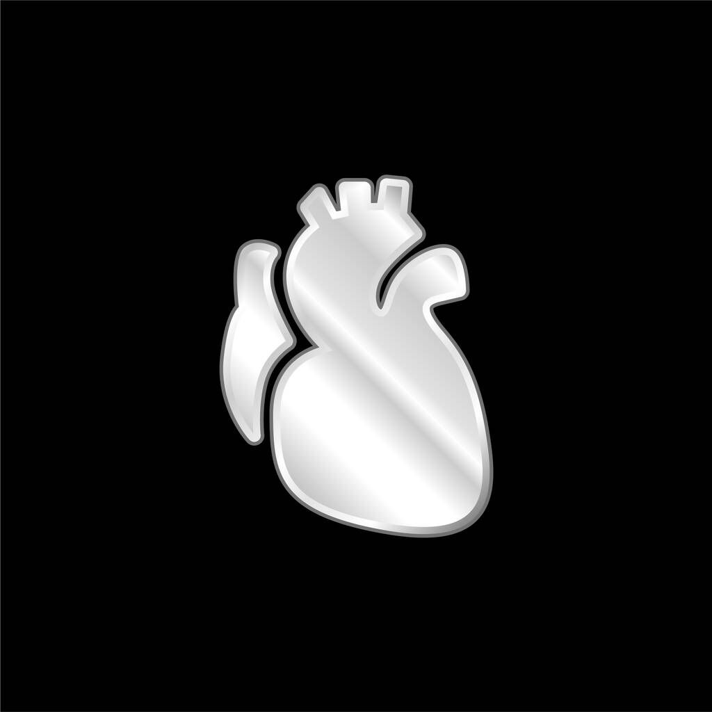 Anatominen sydän hopeoitu metallinen kuvake - Vektori, kuva
