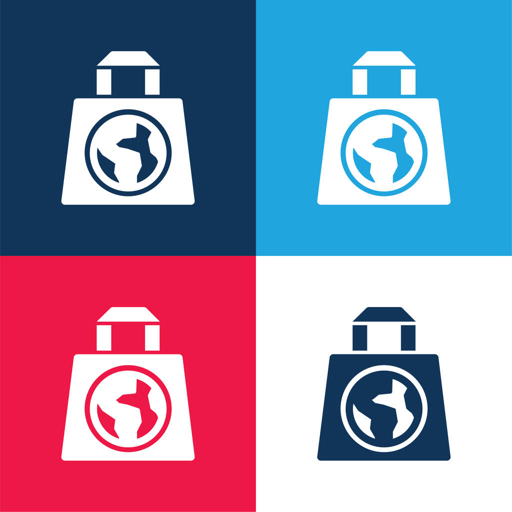 Táska kék és piros négy szín minimális ikon készlet - Vektor, kép