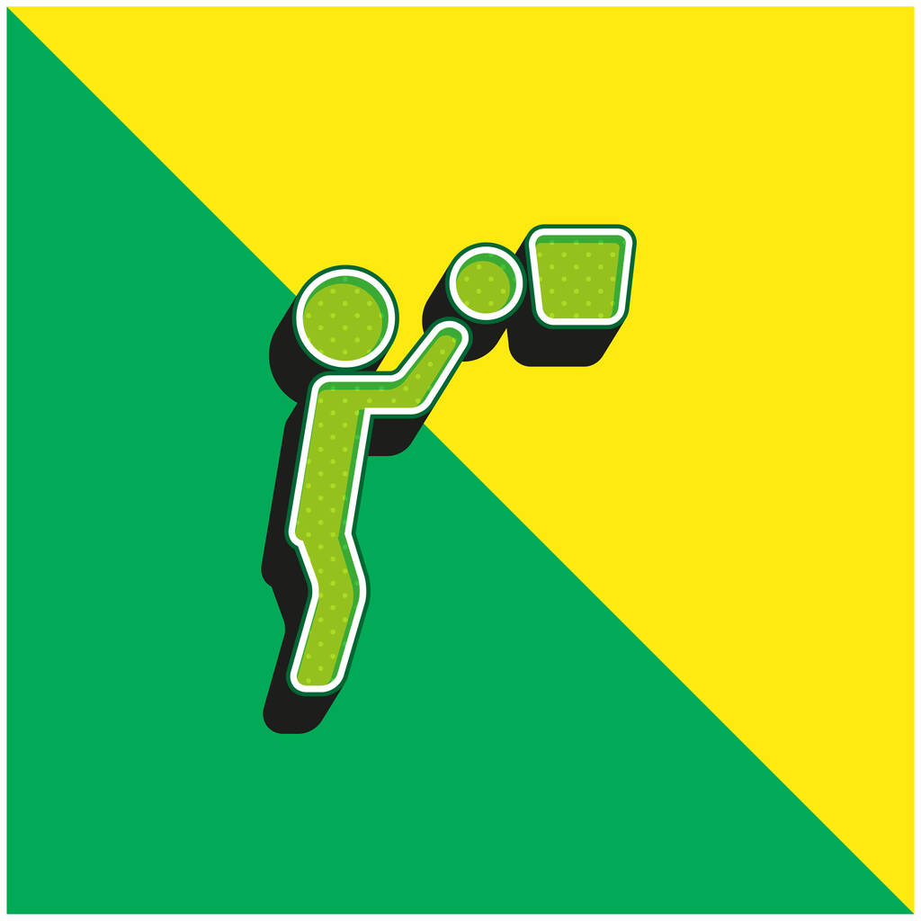 Joueur de basket-ball balle et panier Logo vectoriel 3D moderne vert et jaune - Vecteur, image