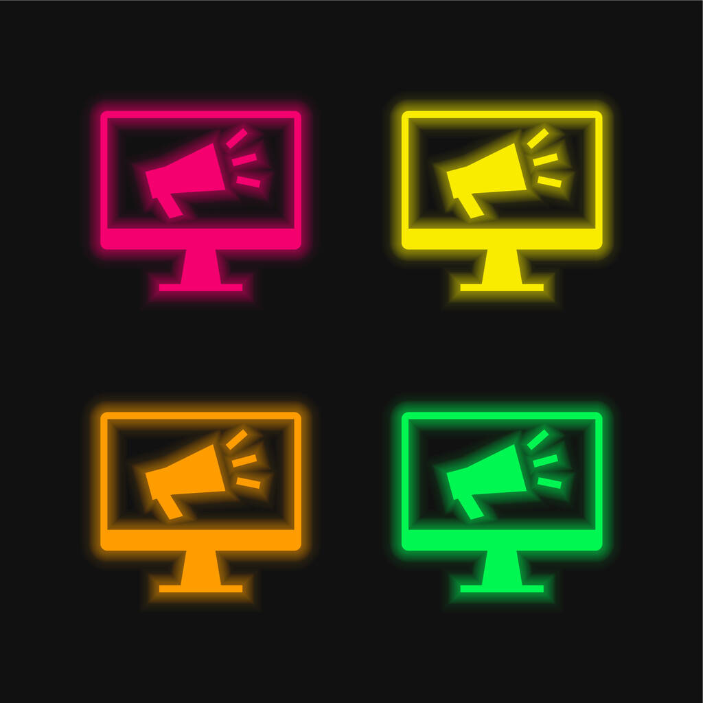 Reclame vier kleuren gloeiende neon vector pictogram - Vector, afbeelding