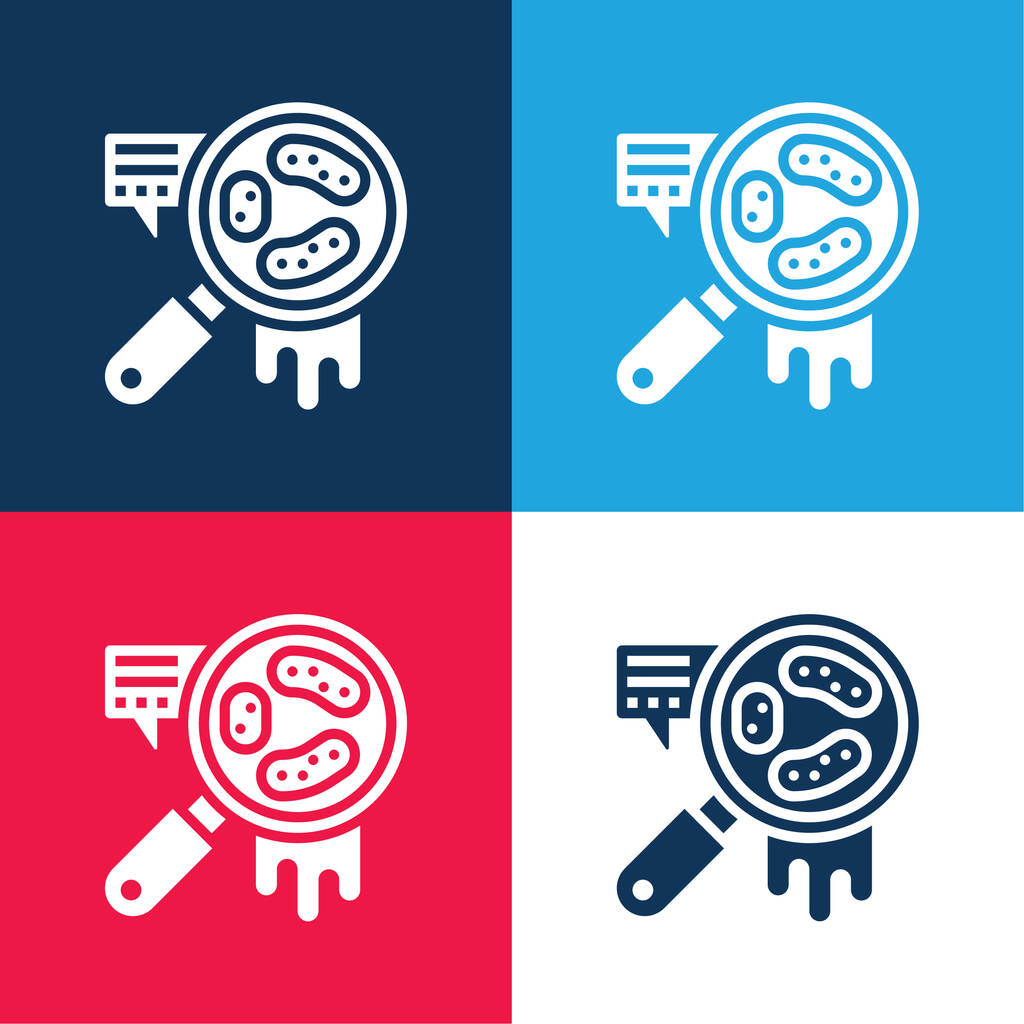 Bacteria blue and red four color minimal icon set - Vector, Image