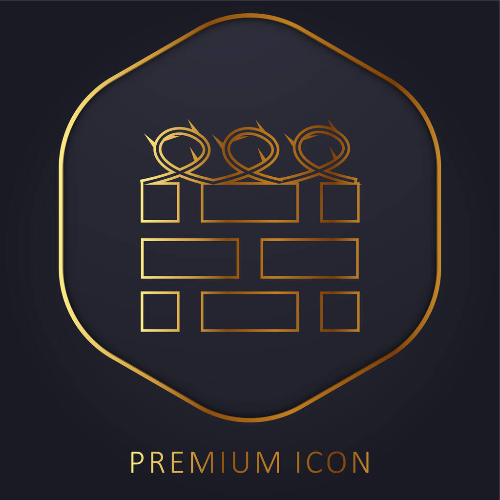 Baksteen muur met prikkeldraad gouden lijn premium logo of pictogram - Vector, afbeelding