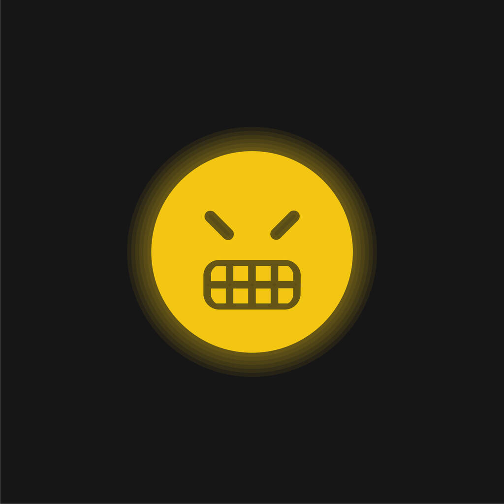 Angry Emoticon Square Face icona al neon giallo incandescente - Vettoriali, immagini