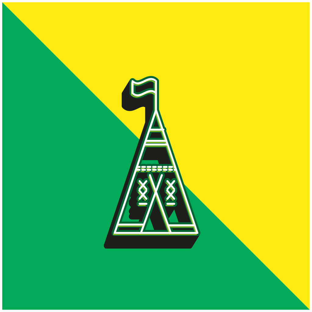 African Tribal Tent With Flag Green and yellow modern 3d vector icon logo - Vector, Image