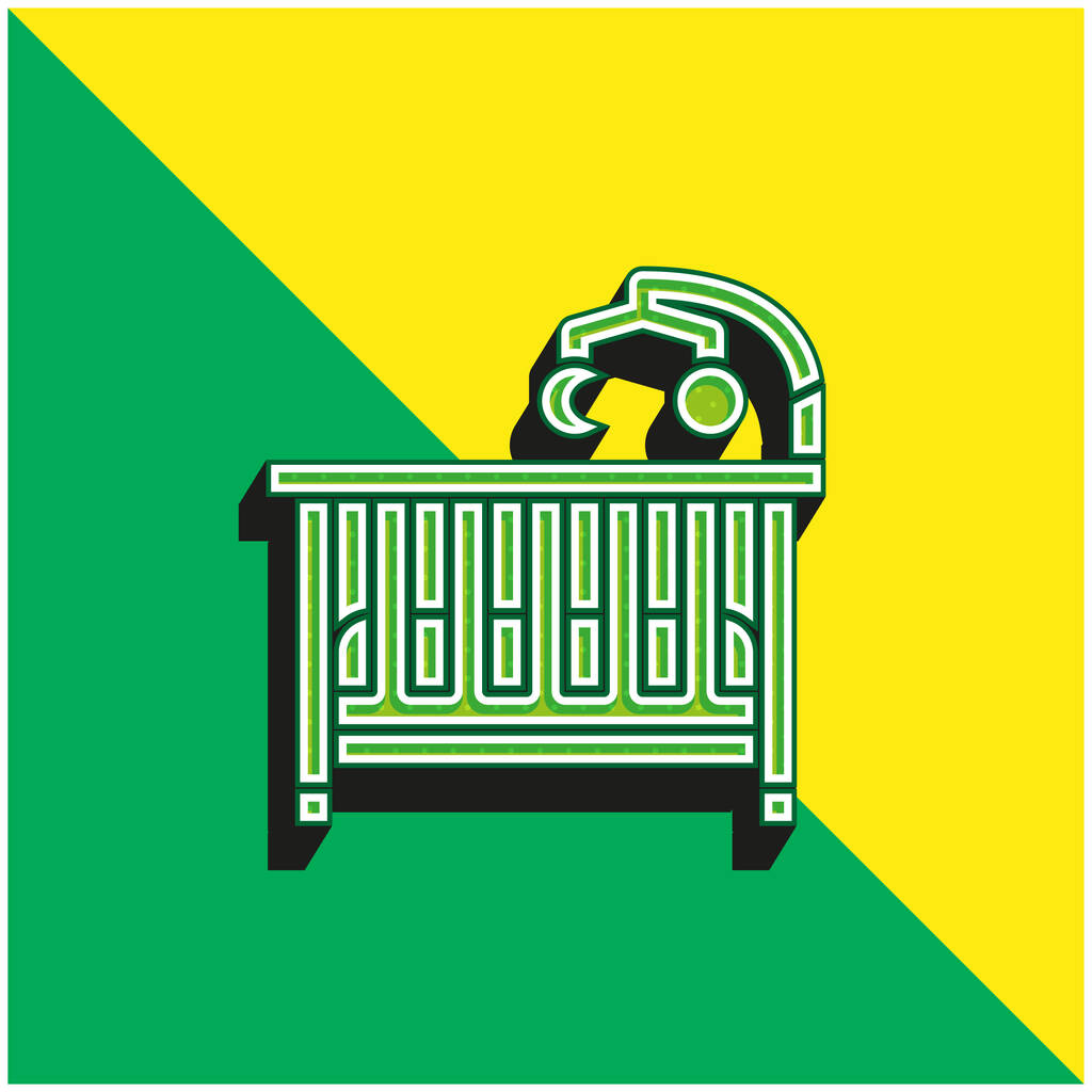 Baby Bed Green a žluté moderní 3D vektorové logo - Vektor, obrázek