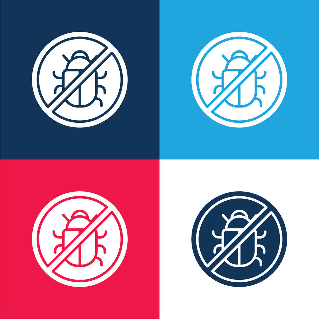 Conjunto de ícones mínimos de quatro cores antivírus azul e vermelho - Vetor, Imagem