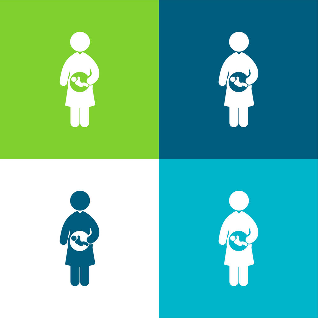 Bebé en madre útero plana de cuatro colores mínimo icono conjunto - Vector, imagen