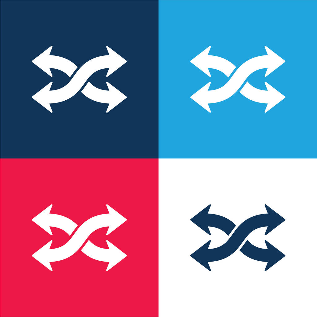 Pijlen Mix blauw en rood vier kleuren minimale pictogram set - Vector, afbeelding