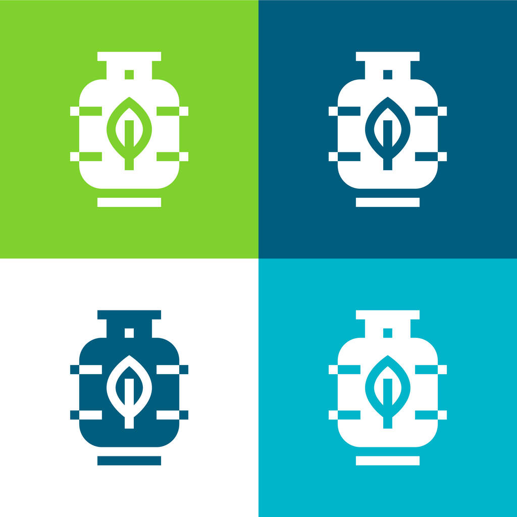 Biogaz Ensemble d'icônes minimal plat quatre couleurs - Vecteur, image