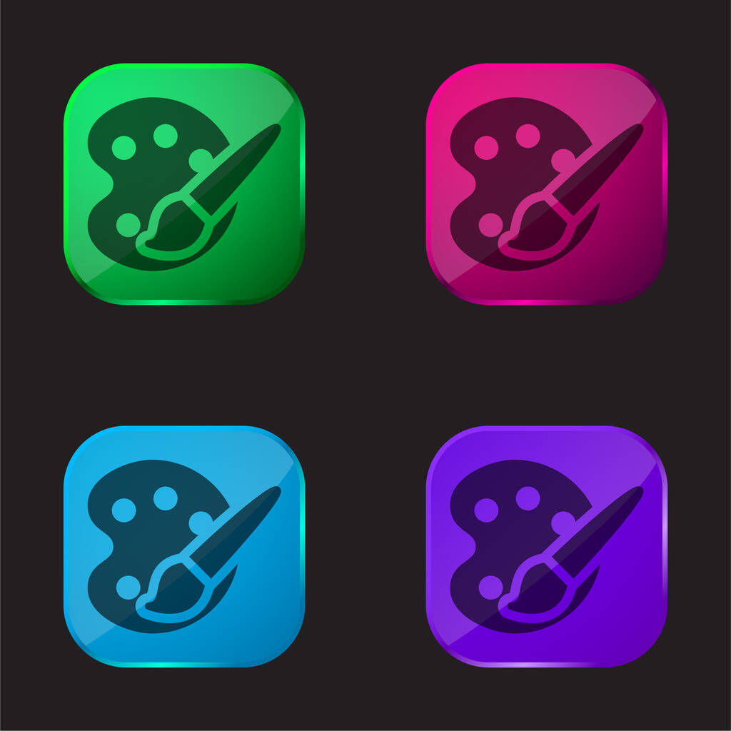 Palette d'art icône bouton en verre quatre couleurs - Vecteur, image