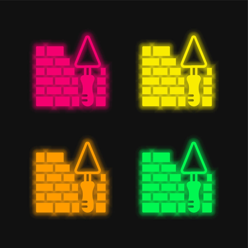 Brick Wall vier Farben leuchtenden Neon-Vektor-Symbol - Vektor, Bild