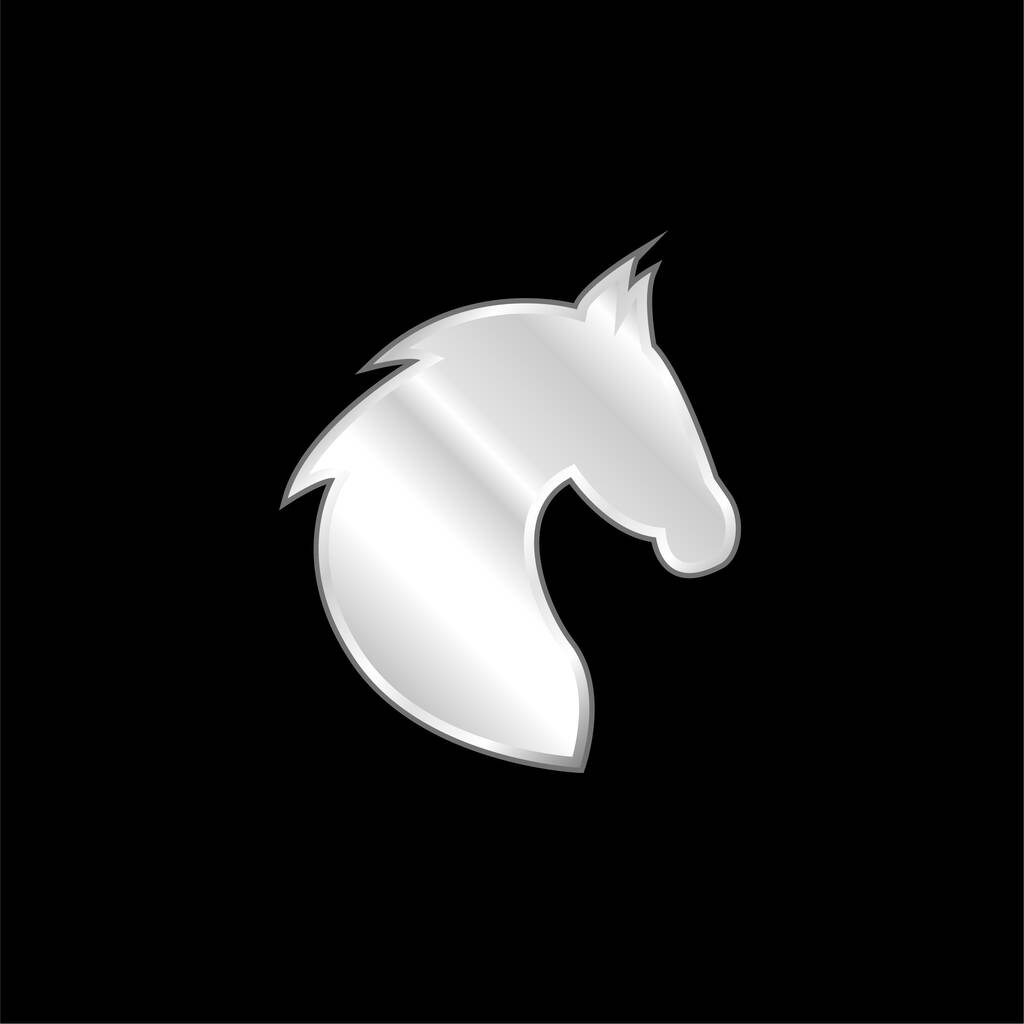 Preto cabeça cavalo vista lateral com cavalo cabelo prata banhado ícone metálico - Vetor, Imagem