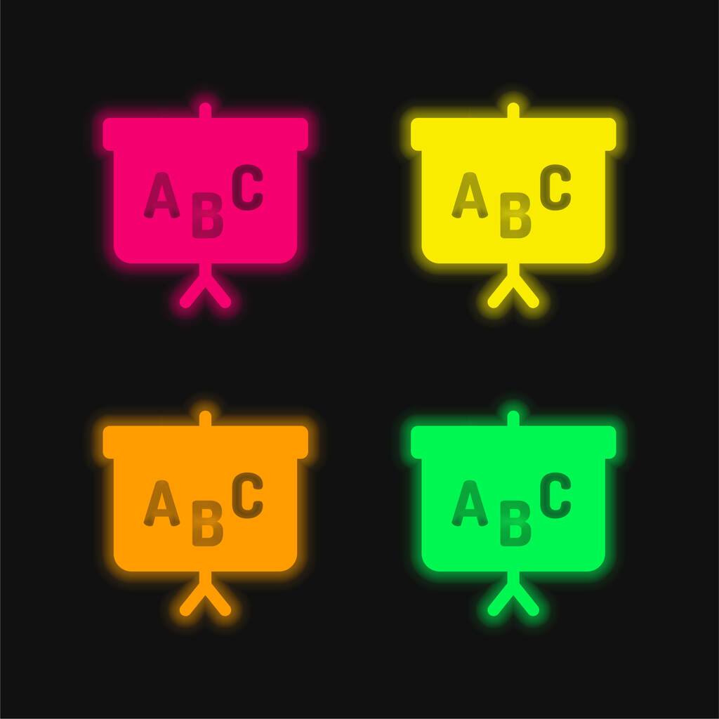 Blackboard négy színű izzó neon vektor ikon - Vektor, kép