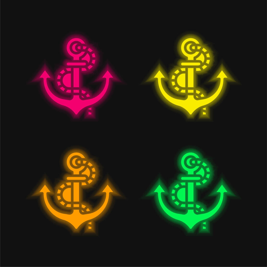 Ankkuri neljä väriä hehkuva neon vektori kuvake - Vektori, kuva