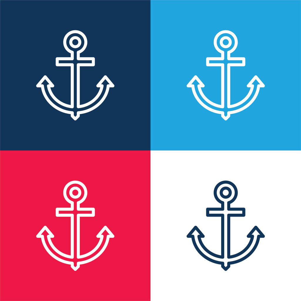 Kotwica niebieski i czerwony zestaw czterech kolorów minimalny zestaw ikon - Wektor, obraz