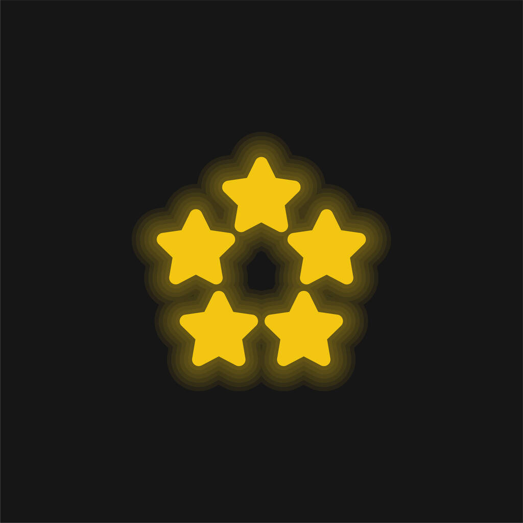 5 Tähteä keltainen hehkuva neon kuvake - Vektori, kuva
