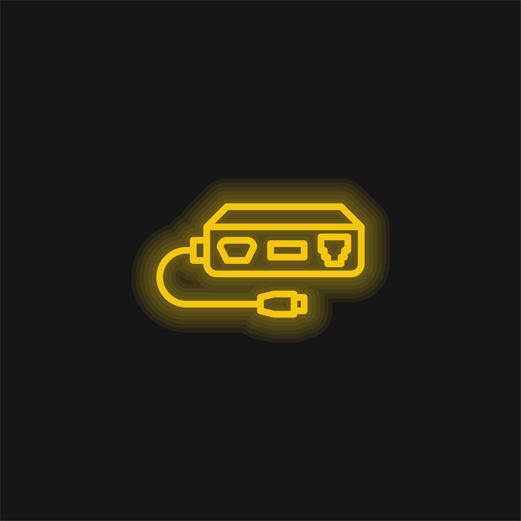 Adapteri keltainen hehkuva neon kuvake - Vektori, kuva