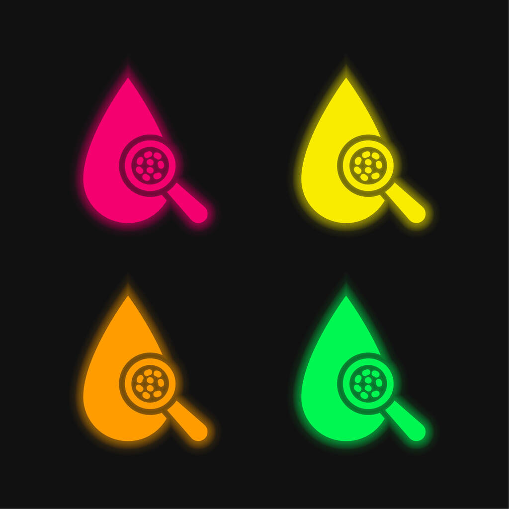 Blood Test čtyři barvy zářící neonový vektor ikona - Vektor, obrázek