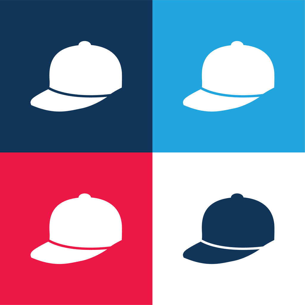 Boné de beisebol azul e vermelho quatro cores conjunto de ícones mínimos - Vetor, Imagem
