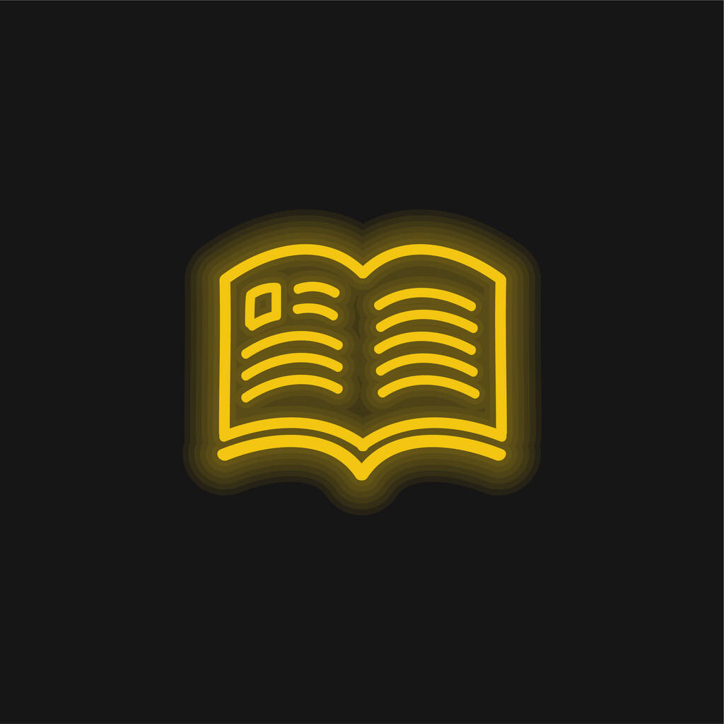 Book Hand Drawn Open Pages yellow glowing neon icon - Vector, Image