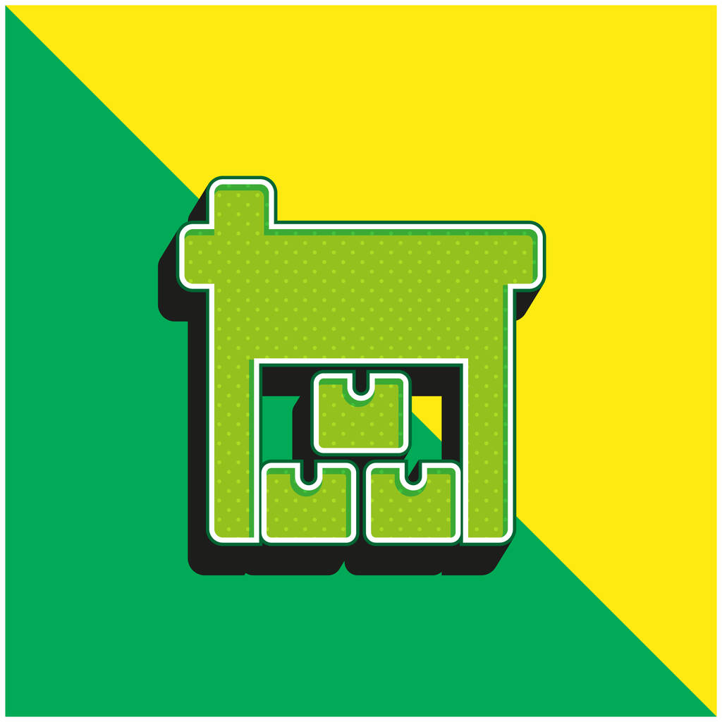 Ящики Зеленый и желтый современный 3D логотип векторной иконки - Вектор,изображение