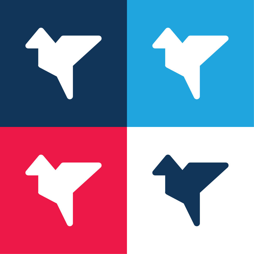 Vogelform Origami blau und rot vier Farben minimales Symbol-Set - Vektor, Bild