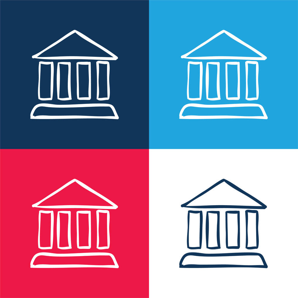 Старинные колонны Строительство Контур синего и красного цветов минимальный набор значков - Вектор,изображение