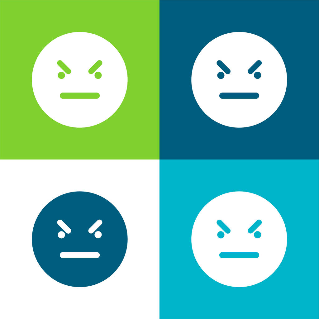 Mal Emoticon cara cuadrada plana de cuatro colores mínimo icono conjunto - Vector, Imagen