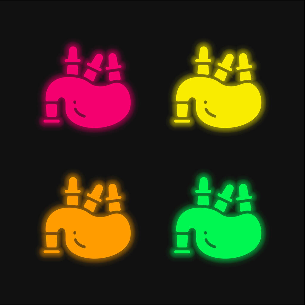 Bagpipe négy színű izzó neon vektor ikon - Vektor, kép
