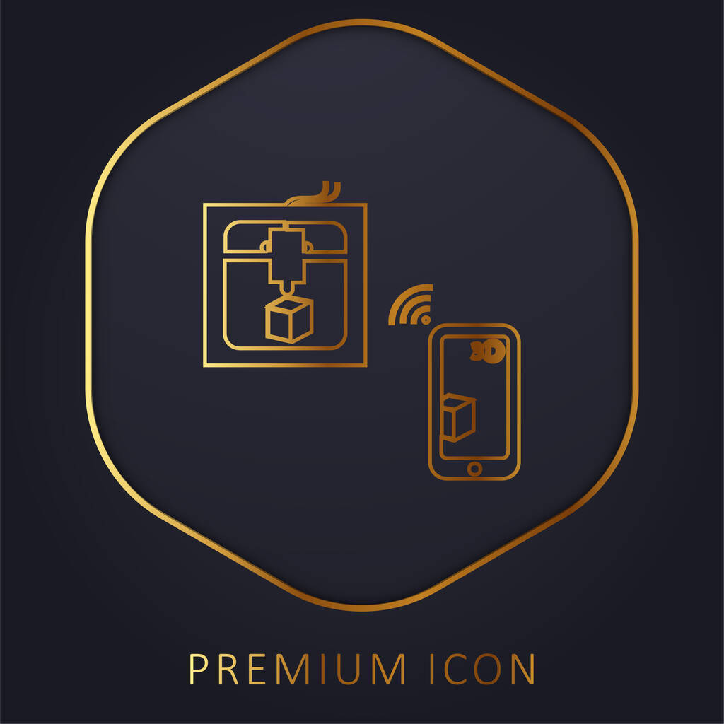 Drukarka 3d podłączona do tabletu za pomocą bezprzewodowego sygnału złotej linii logo premium lub ikony - Wektor, obraz