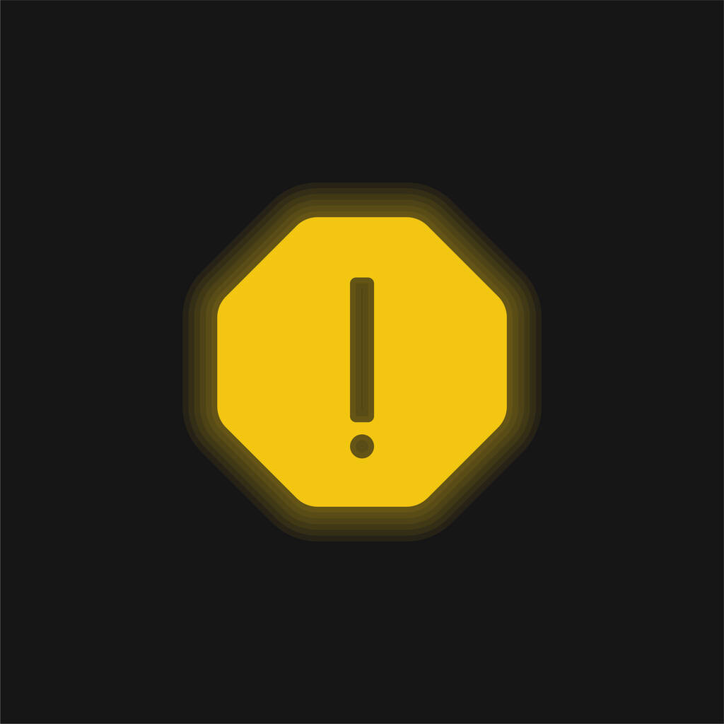 Uwaga ikona żółtego świecącego neonu - Wektor, obraz