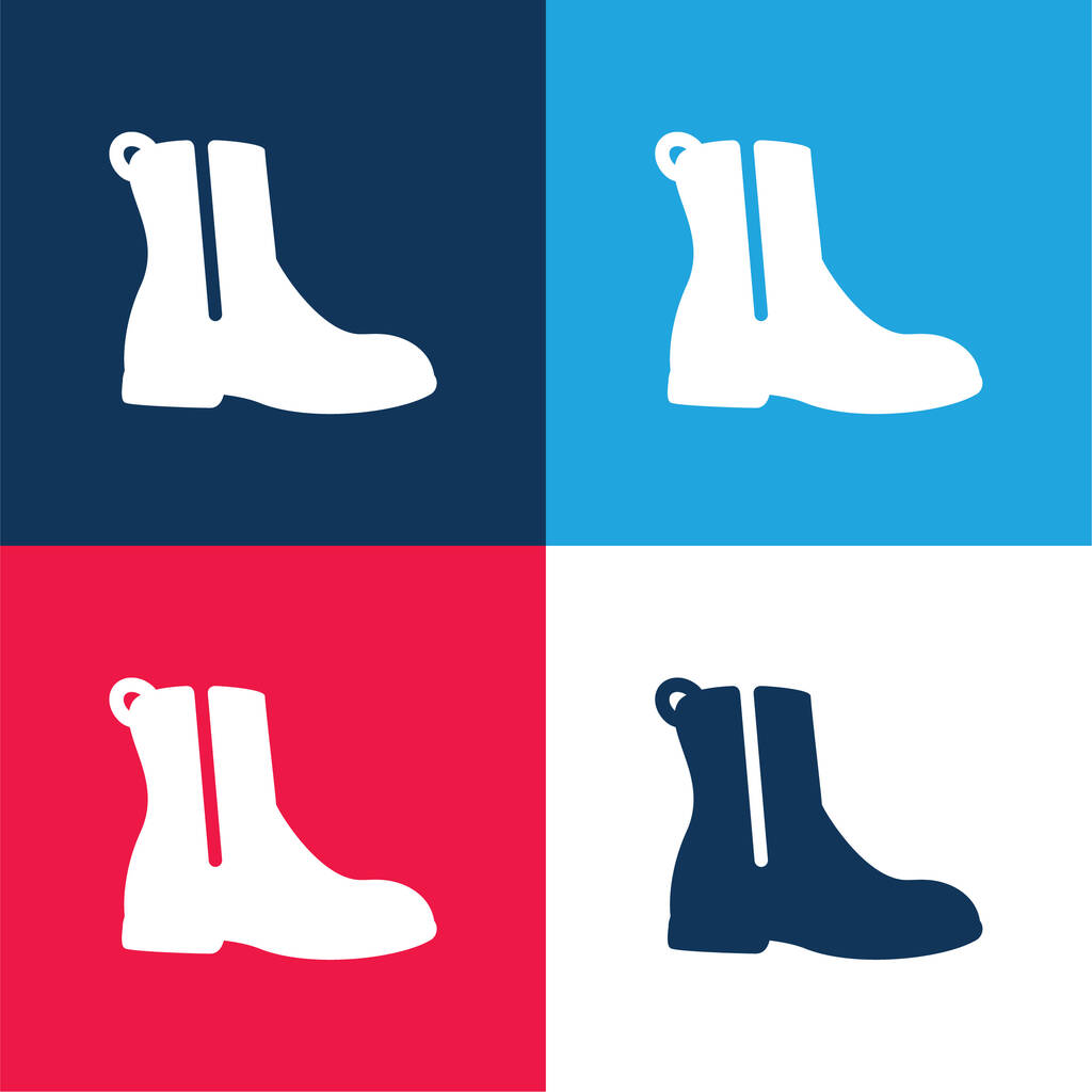 Csizma cipzárral kék és piros négy szín minimális ikon készlet - Vektor, kép