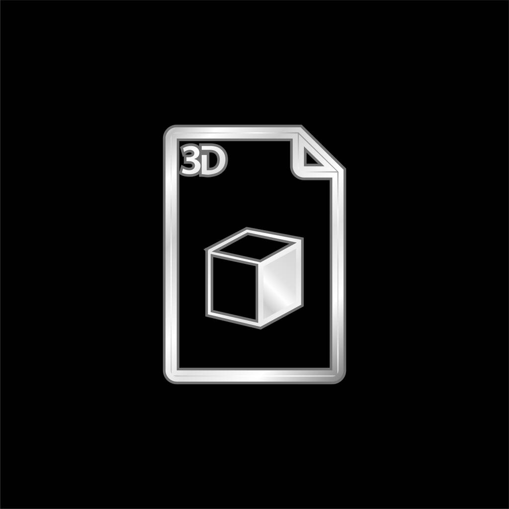 3d Printed Sheet Of Paper With A Cube Image silver plated metallic icon - Vector, Image
