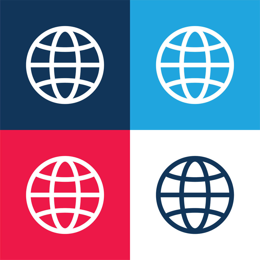 Великий глобус синій і червоний чотири кольори мінімальний набір ікон - Вектор, зображення