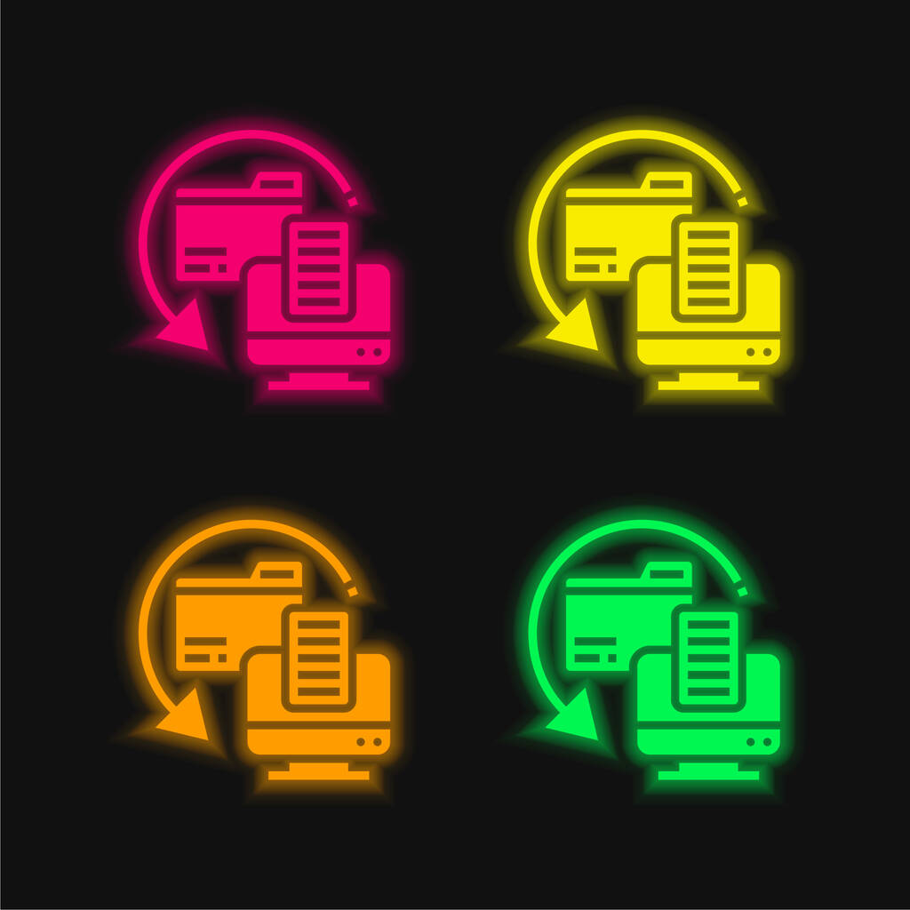 Copia de seguridad Copia de cuatro colores brillante icono del vector de neón - Vector, Imagen