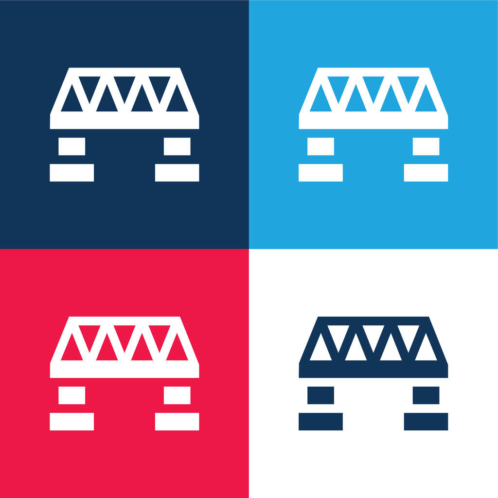 Puente azul y rojo conjunto de iconos mínimo de cuatro colores - Vector, Imagen