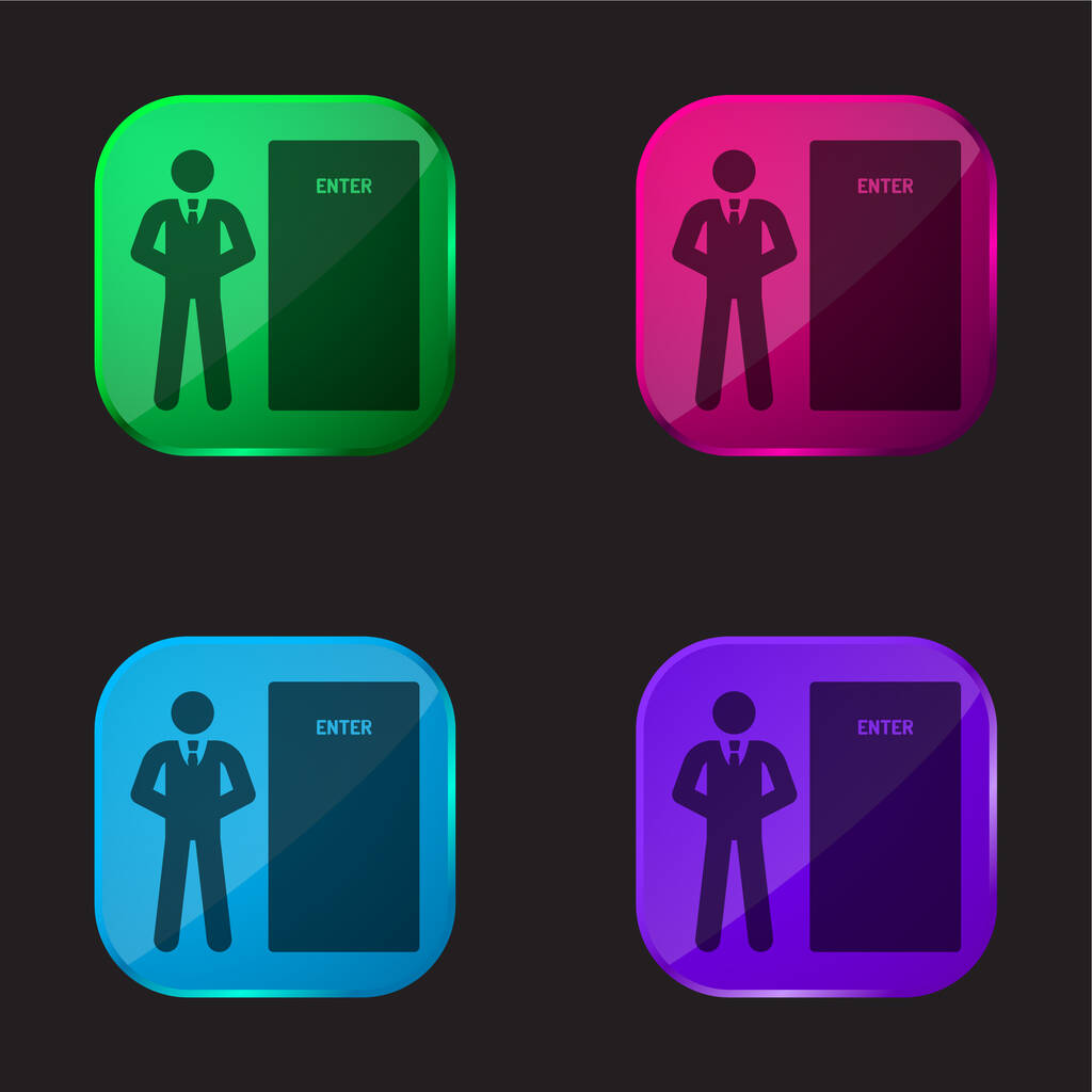 Bodyguard four color glass button icon - Vector, Image