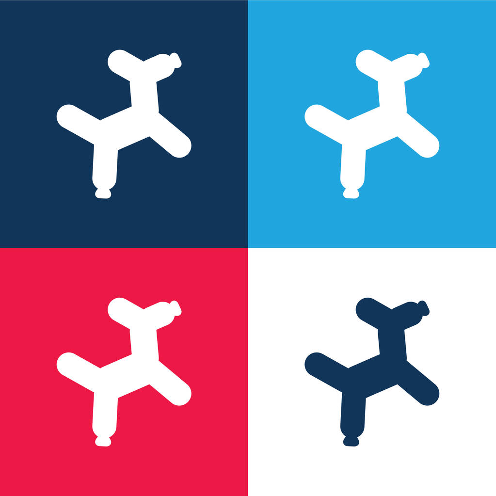 Balon Pies niebieski i czerwony czterech kolorów minimalny zestaw ikon - Wektor, obraz