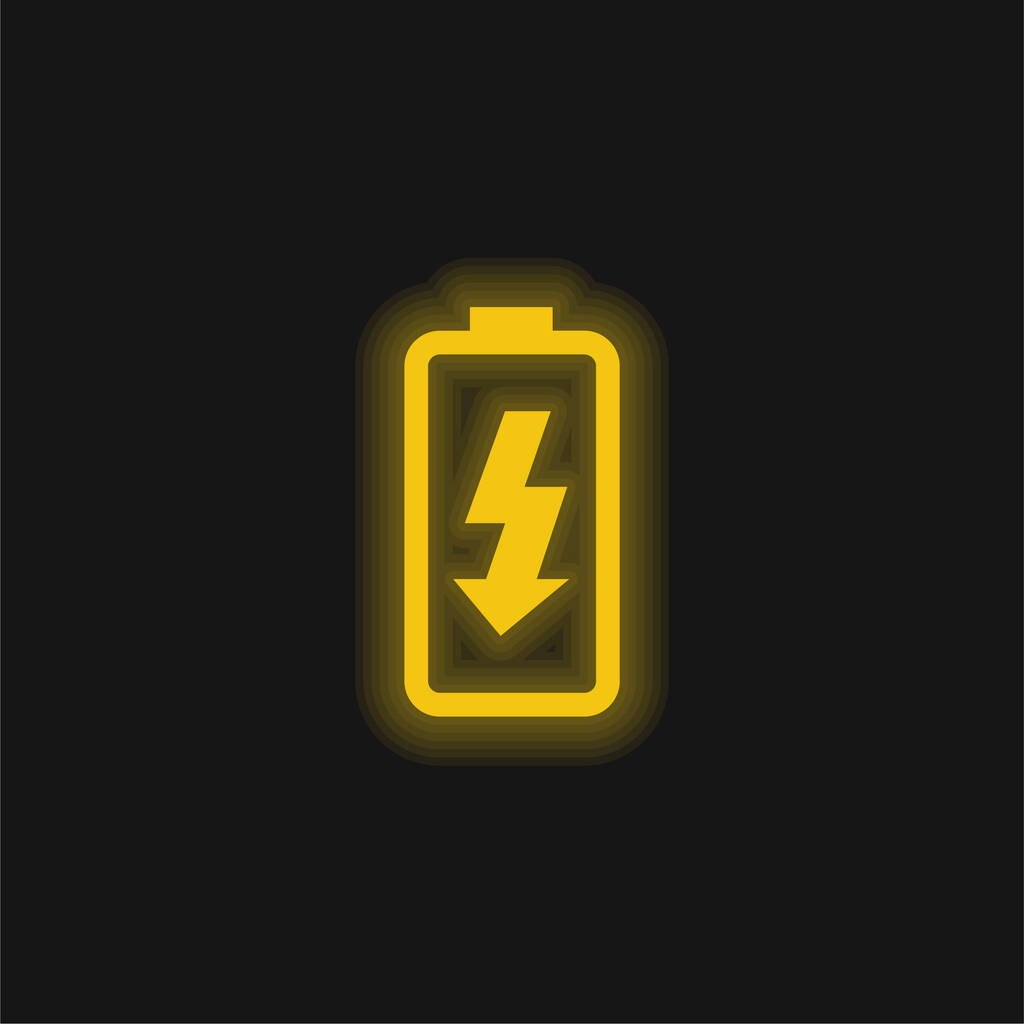 Akkuladung gelb leuchtendes Neon-Symbol - Vektor, Bild