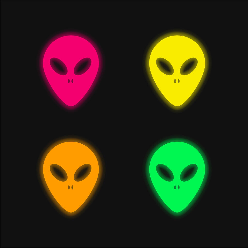 Alien Face four color glowing neon vector icon - Vector, Image