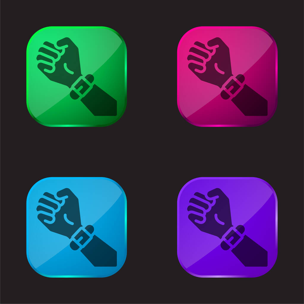 Banda quattro icona pulsante di vetro colore - Vettoriali, immagini