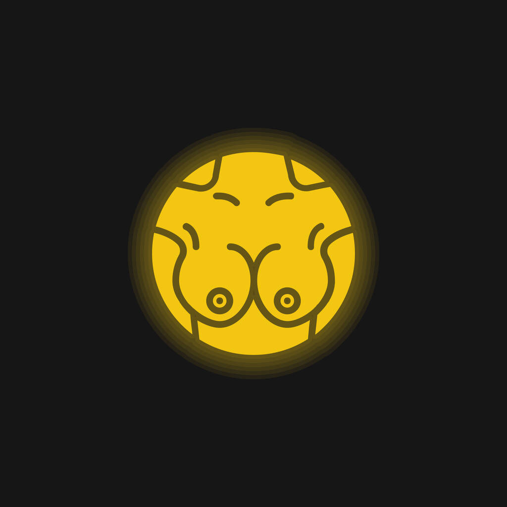 Breast yellow glowing neon icon - Vector, Image