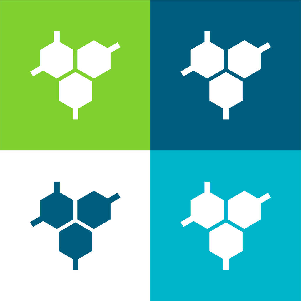 Biologiczna molekuła Flat cztery kolory minimalny zestaw ikon - Wektor, obraz