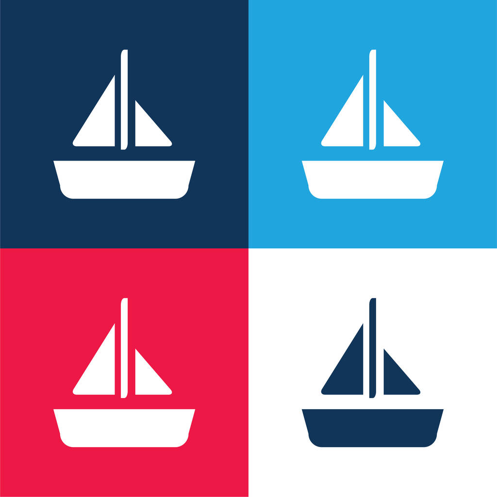 Boot met een Sail blauw en rood vier kleuren minimale pictogram set - Vector, afbeelding
