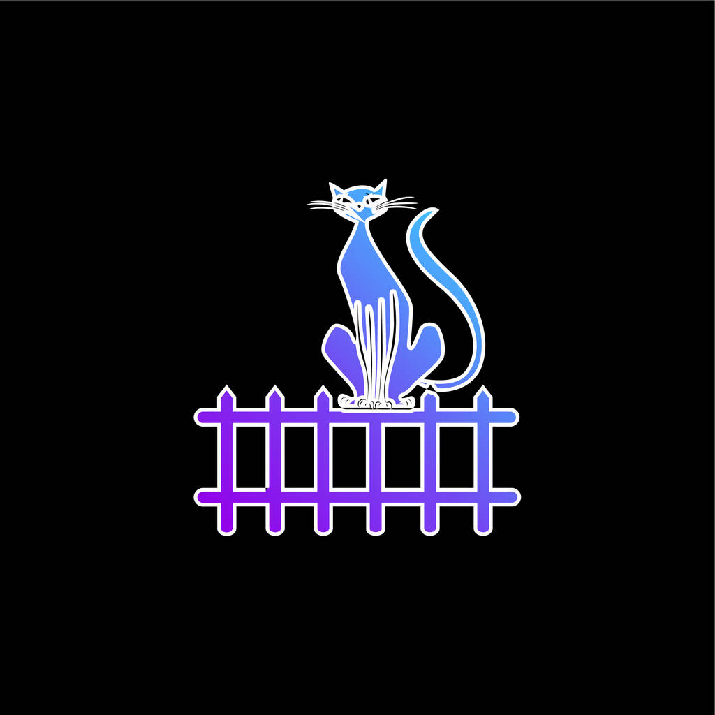 Chat noir sur clôture icône vectorielle dégradé bleu - Vecteur, image