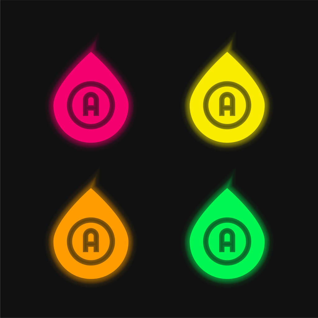 Blutgruppe vier Farbe leuchtende Neon-Vektor-Symbol - Vektor, Bild