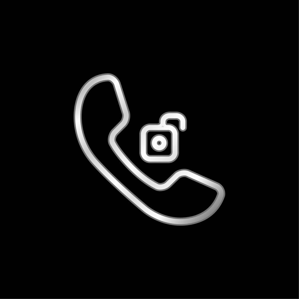 Auricular telefone desbloqueado prata banhado ícone metálico - Vetor, Imagem